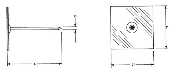 Close-up of self adhesive insulation hanger showing base and pin