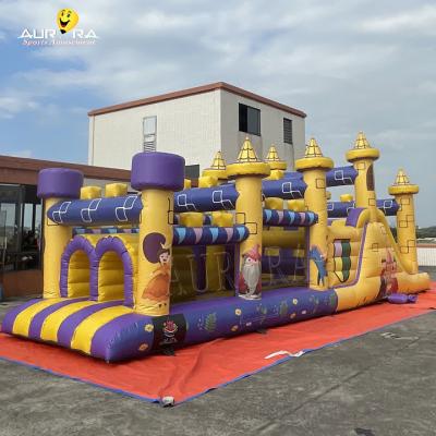 China Commercial Inflatable Obstacle Course With Slide Waterproof Yellow Purple Color for sale
