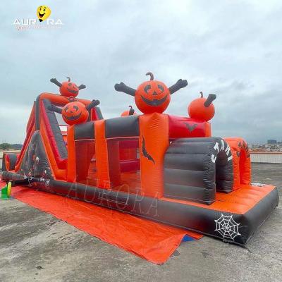China Outdoor Giant Commercial Obstacle Course Inflatable Halloween Pumpkin Themed for sale