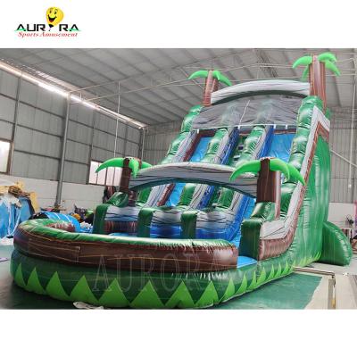 China Green Large Inflatable Water Slide Commercial Screamer Water Slide With Pool for sale
