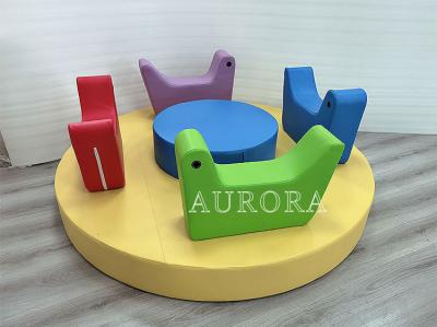 China Electric Merry Go Round Kids Soft Play Manual Turntable Carousel Toy Yellow Red en venta