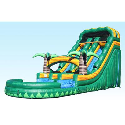 China Green Inflatable Water Slide Combo Palm Tree Commercial Kids Curve Water Slide à venda