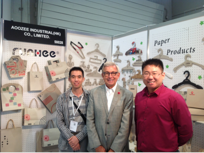 Trade show display of cardboard hangers