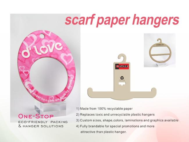 Customized recycled paper scarf hanger display