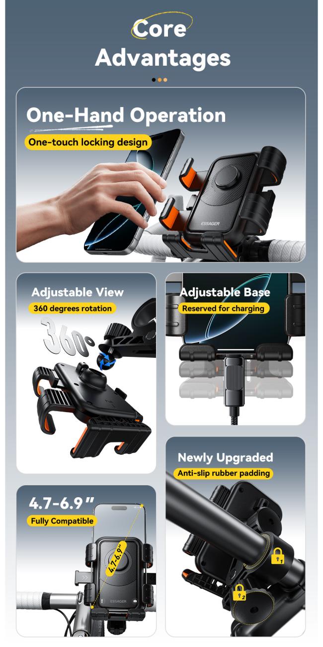 Close-up view of phone holder's one-button locking mechanism and rubber pads