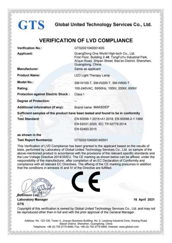CE - LVD - GuangDong One World High-tech Co., Ltd