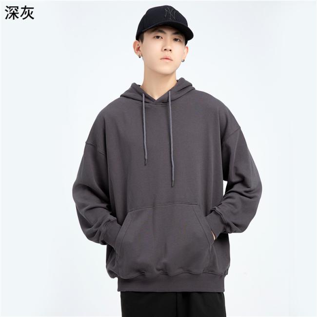Spring and Autumn Thickened Heavy Weight Men′s Hoodie Tide Brand Solid Color Wool Circle Hoodie Loose off Shoulder Couple Port Wind Logo
