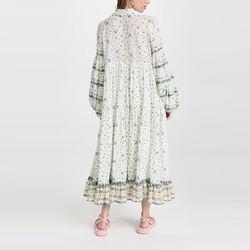 Ladies Viscose Tiered Maxi Floral Print Long Balloon Sleeve Collared Neck Shirt Dress for Women