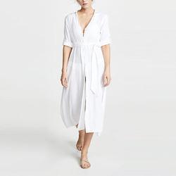Fashion Ladies Short Sleeve Crepe Viscose V Neck Shirt Cover up MIDI Dress for Women