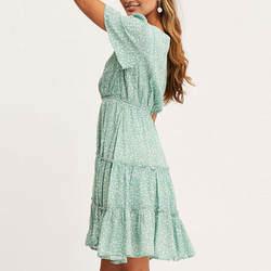 Elegant Casual V-Neck Button Front Short Sleeve Women Dresses Floral Printed Mini Dress