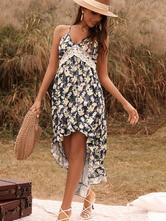 Print Floral Dress Straps Neck Dress Sexy Summer Long Dress for Women