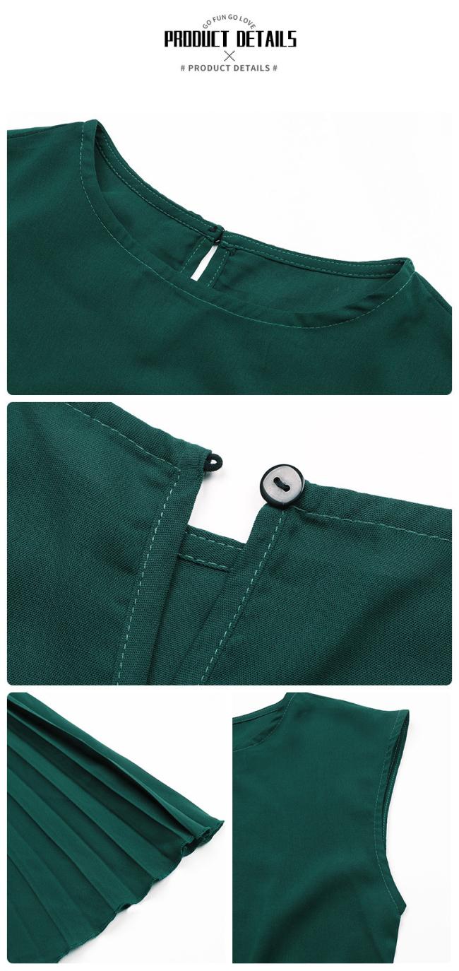 New European and American Skirt Summer Vacation Women′s Lace up Solid Color Pleated Dress