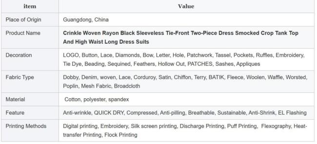 Crinkle Woven Rayon Black Sleeveless Tie-Front Two-Piece Dress Smocked Crop Tank Top and High Waist Long Skirts Suits