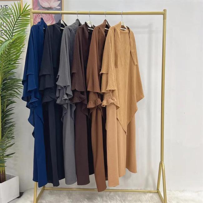 Dubai Abaya 2023 Muslim Women Prayer Islamic Ethnic Clothing with 2 Layer Hijab Abaya Women
