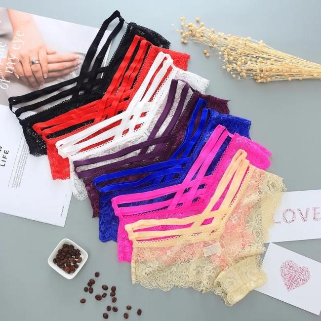 Sexy Lace Panties Women Underwear Hollow Band Sexy Briefs Female Lingerie 7 Colors Floral Ladies Cross Strap Underpants Panties