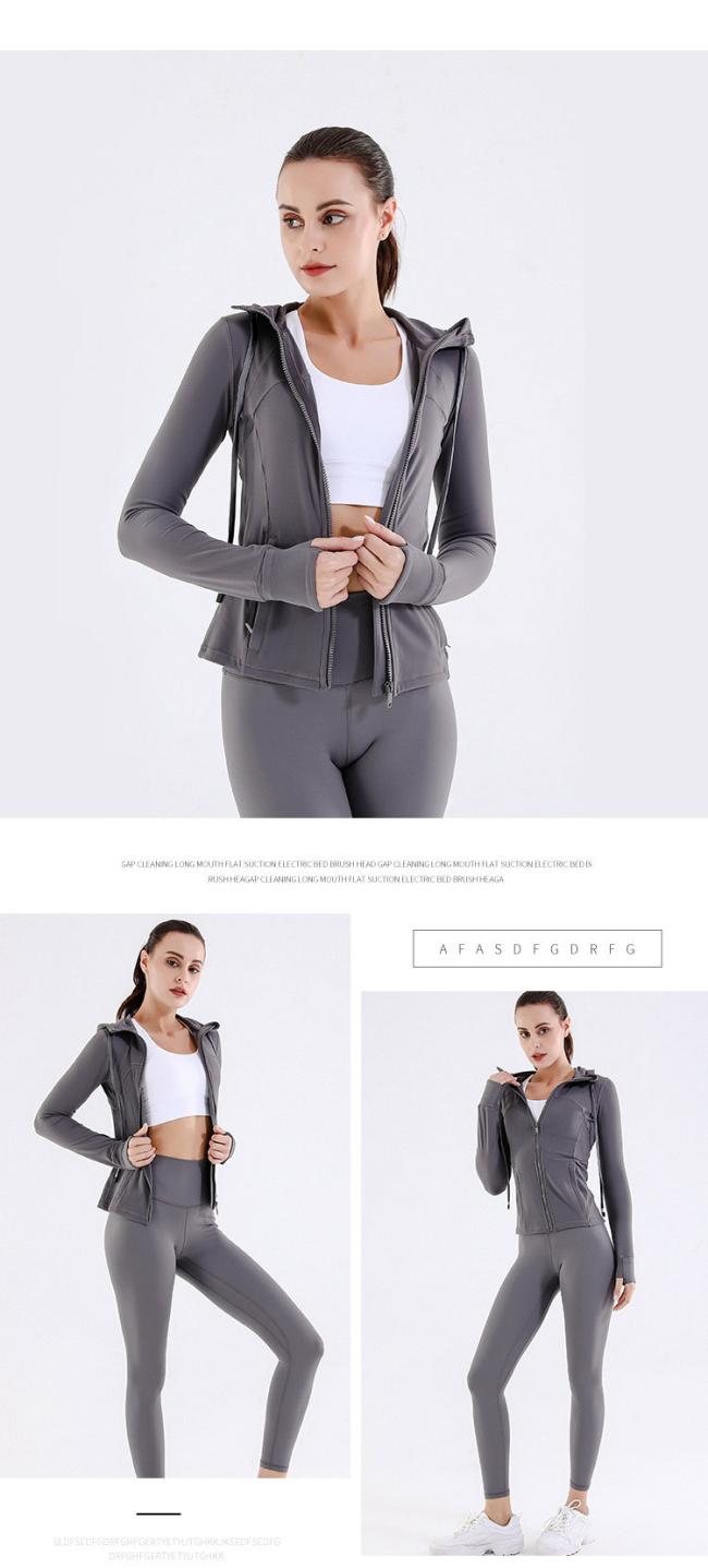 Autumn/Winter Hooded Jacket Top Yoga Coat Long Sleeved Slim Fit Sports Fitness Wear for Women