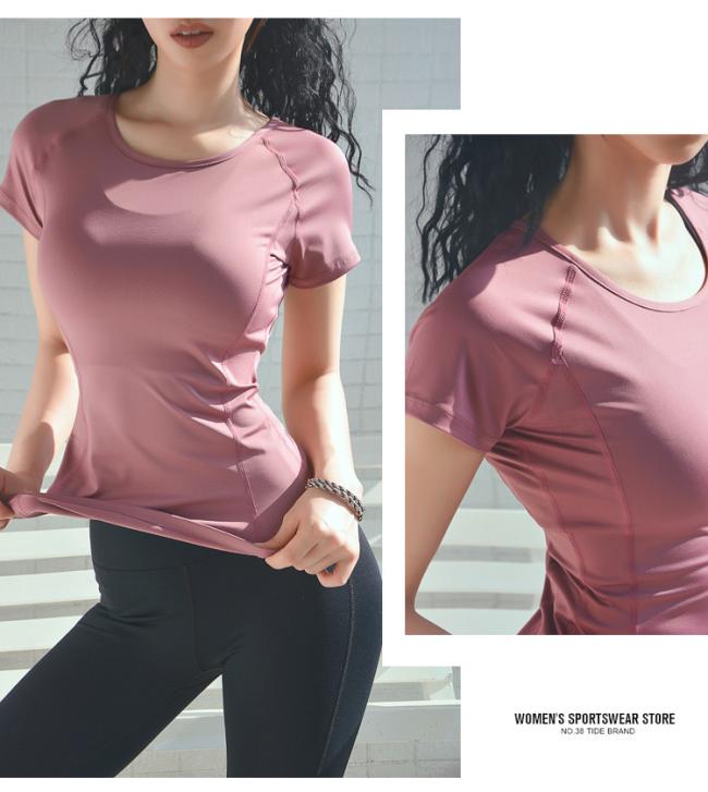 New Sports T-Shirt Women Quick Dry Running Training Short Sleeve Yoga Top Summer Network Red Sexy Back Fitness Clothing T Shirt