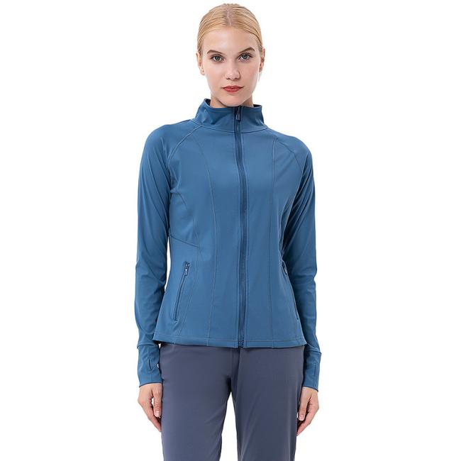 2023 Spring New Women′s Yoga Wear Sports Coat Quick Dry Standing Collar Long Sleeve Running Coat Fitness Clothes