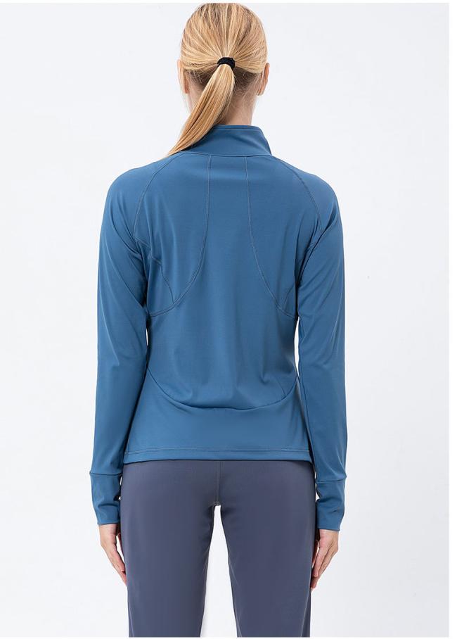 2023 Spring New Women′s Yoga Wear Sports Coat Quick Dry Standing Collar Long Sleeve Running Coat Fitness Clothes