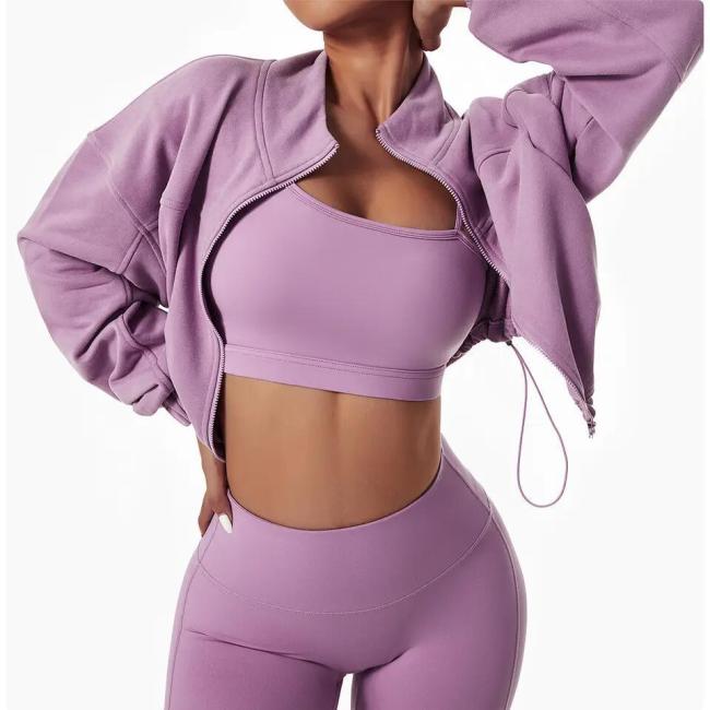Women′s Sportswear Ladies 2 Piece Set Full Zip up Sweatshirts Crop Fitness Gym Yoga Pants Sets