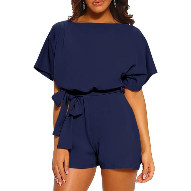 Hot Selling Women Summer Short Pants Casual Loose Rompers Solid Color Bodysuit One Piece Women Jumpsuits