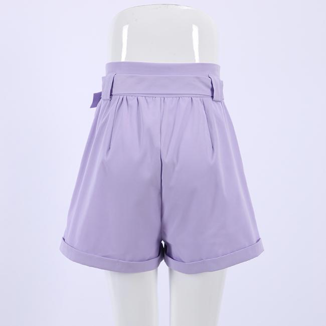 Qinsi Korean Sweet Women Casual Solid Wide Leg Loose Cotton Short Pants with Belt 2023 Summer Elegant High Waist Shorts