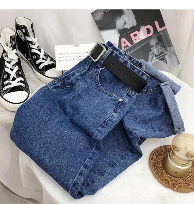 Women′s Mom Jeans Women Casual Streetwear Workout High Waist Mom Jeans Ladies Denim Trousers Pants