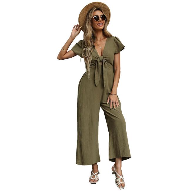 2023 Summer New Sexy Linen Cotton Hemp Wide Leg European and American Casual Jumpsuit