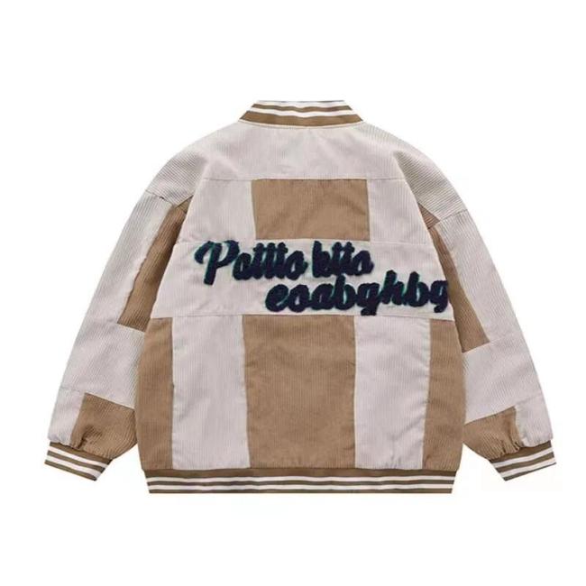Patchwork Varsity/Letterman Corduroy Jacket Men′s Vintage Casual Baseball Jacket
