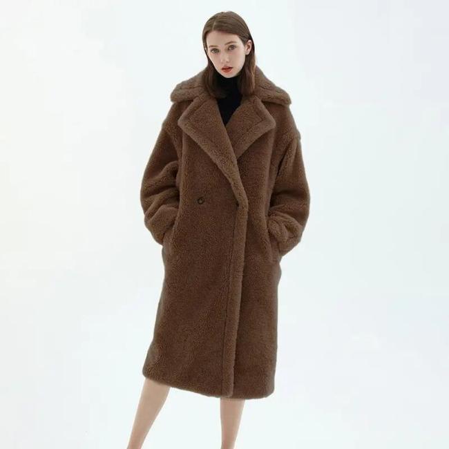 High Quality Winter Long Genuine Wool Fur Coats Luxury Teddy Coat Women