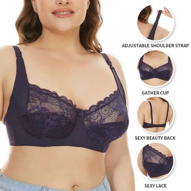 Floral Big Size Ladies Lace Bra Steel Ring Comfortable Gather Thin Cup Full Cup 38 Bra Size Plus Size Women Lace Bra