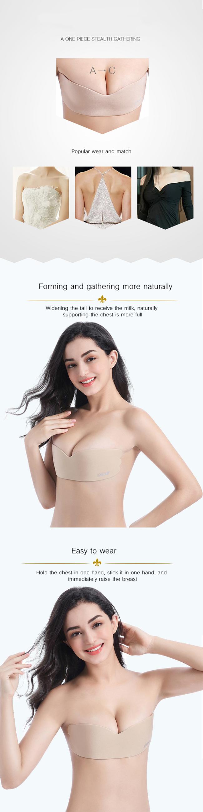 Hot Sexy Female Push up Strapless One Piece Self Non-Woven Silicone Adhesive Invisible Bra