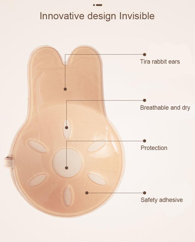 2023 New Strapless Bra Front Closure Self-Adhesive Nude Rabbit Ear Push Upc for Women