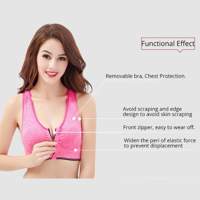 Wholesale Cotton Bra Front Zipper Wide Straps Women Sports Bra for Yoga