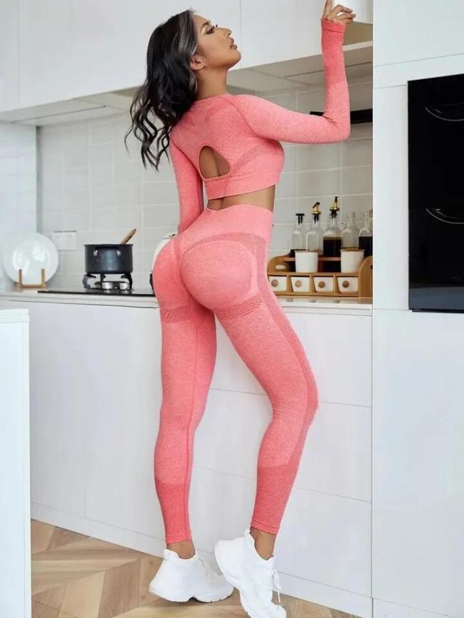 Workout Outfit Sports Wear Push up Yoga Suits Women Long Sleeves Scrunch Leggings Yoga Set Gym Fitness Set Run Clothes Tracksuit