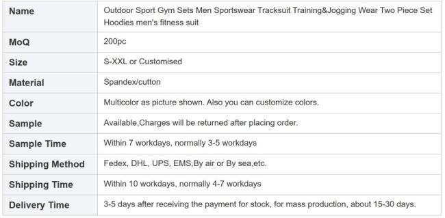 Outdoor Sport Gym Sets Men Sportswear Tracksuits Two Piece Set Hoodies Men′s Fitness Suit