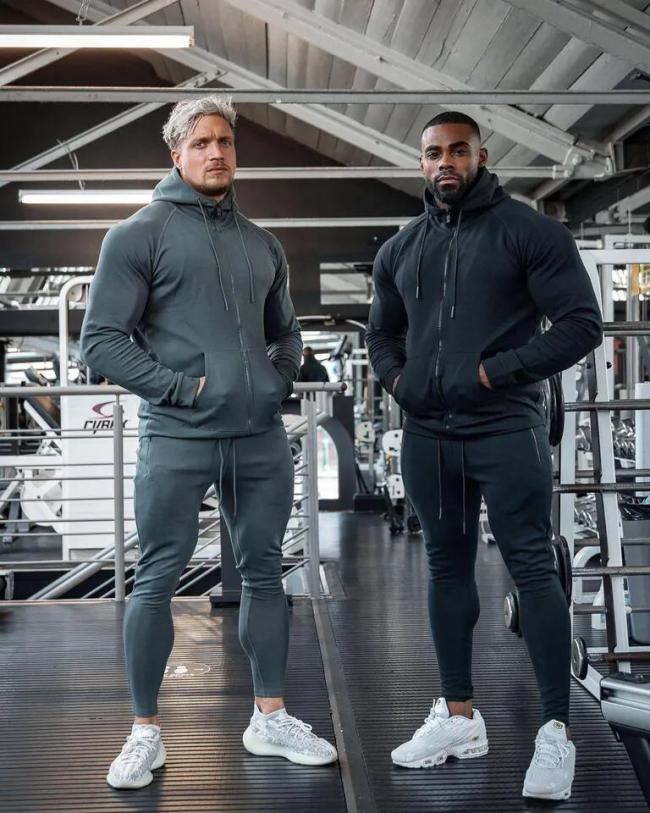 Outdoor Sport Gym Sets Men Sportswear Tracksuits Two Piece Set Hoodies Men′s Fitness Suit