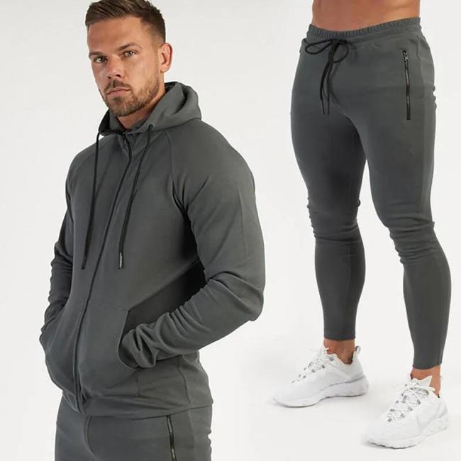 Outdoor Sport Gym Sets Men Sportswear Tracksuits Two Piece Set Hoodies Men′s Fitness Suit