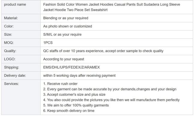 Fall Winter Women Plain Tracksuits Casual Two Piece Crop Top Hoodies and Pants Set Fleece Custom Blank Tracksuit for Women
