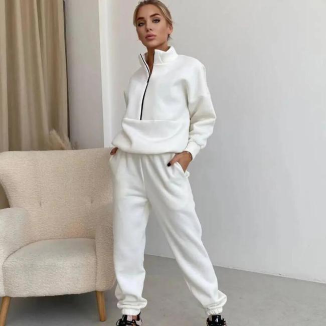 Fall Winter Women Plain Tracksuits Casual Two Piece Crop Top Hoodies and Pants Set Fleece Custom Blank Tracksuit for Women