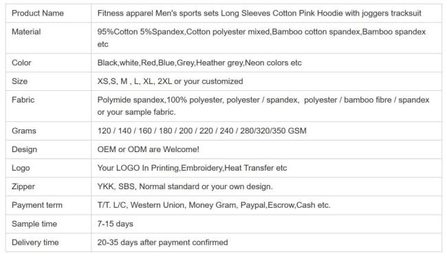 Custom Cotton Sports Plus Size Men′s Jogger Sweatsuit Gym Plain Fleece Winter Pink Jogging Hoodies Tracksuits Apparel Set