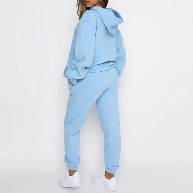 Custom Logo Winter High Quality Casual Wool Sweatpants and Hoodie 2 Piece Sets Fitness Solid Color Cotton Fleece Women Tracksuit
