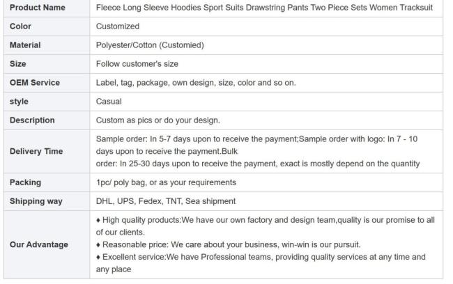 Drawstring Pants Two Piece Sets Women Tracksuit Jogging Suits Women Sweatpants and Hoodie Set