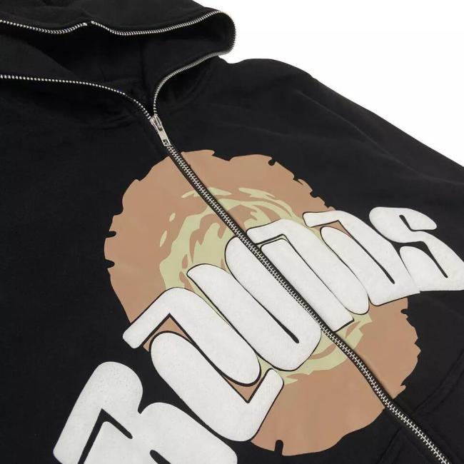 Custom Wholesale 100% Cotton Premium 3D Full Zip up Puff Print Hoodie