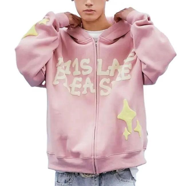 Custom Logo Terry Cotton Puff Printing Vintage Hoodies Washed Oversized 3D