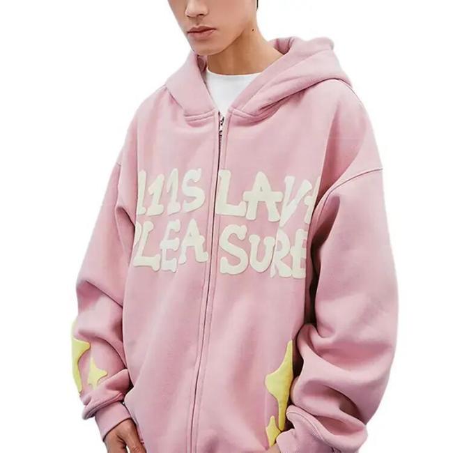 Custom Logo Terry Cotton Puff Printing Vintage Hoodies Washed Oversized 3D
