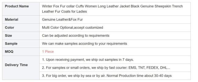 Winter Fox Fur Collar Cuffs Women Long Leather Jacket Black Genuine Sheepskin Trench Leather Fur Coats for Ladies