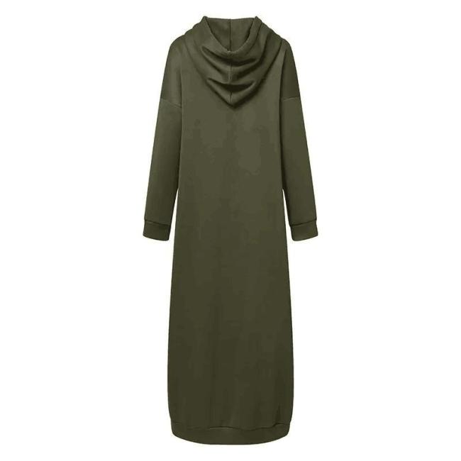 Solid Color of Long Style Set Islamic Clothing Autumn Winter Hooded Coat for Abaya Women Muslim Dress and Lady Hoodies Coat