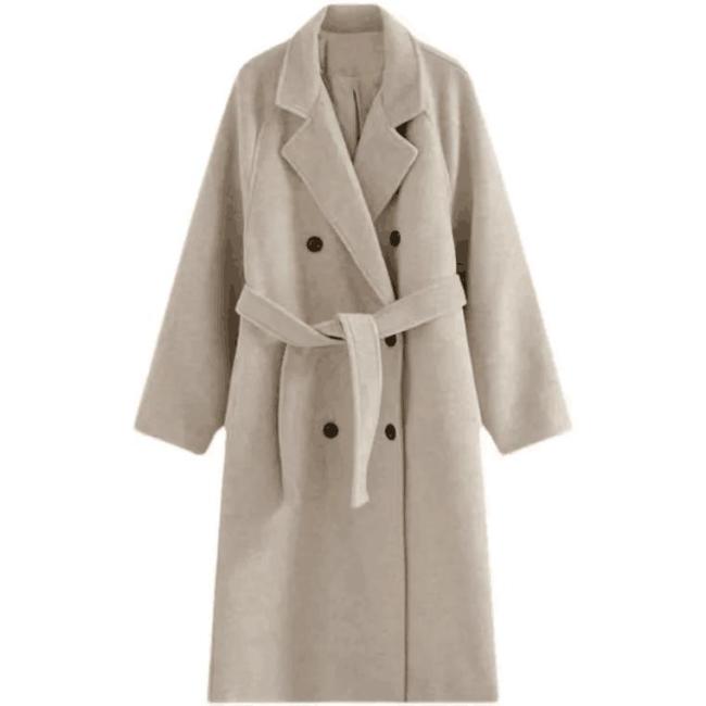 Fall and Winter Woman′s Coats Ladies Jackets Woolen Solid Turn Down Collar Long Coats for Woman
