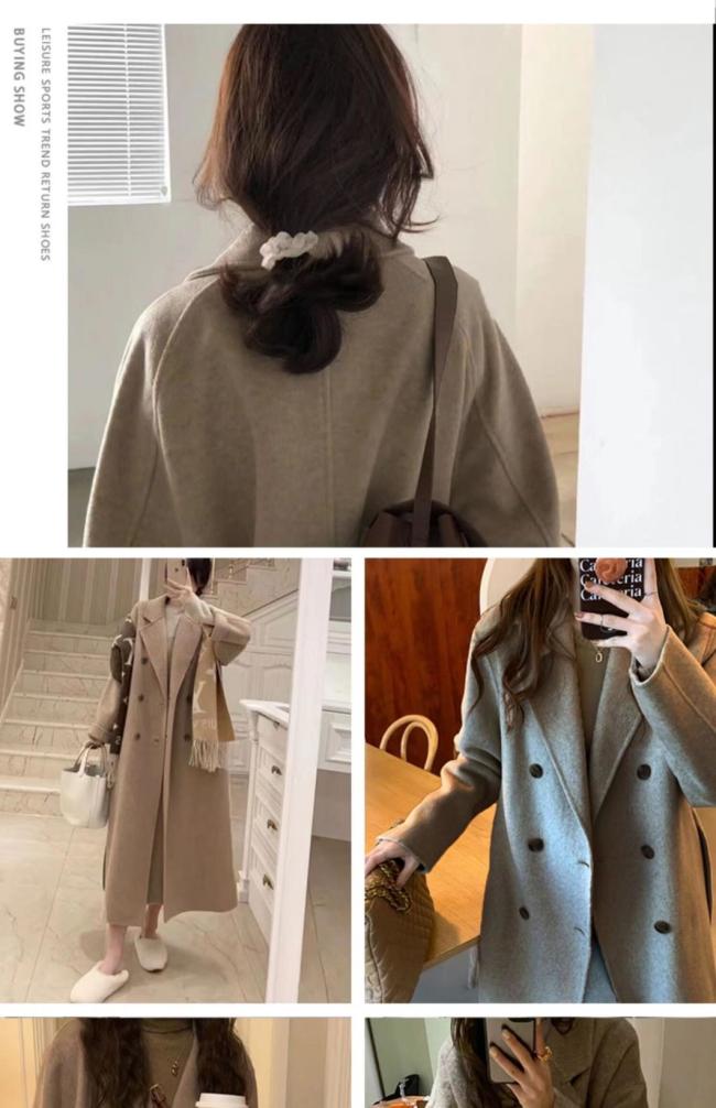 Fall and Winter Woman′s Coats Ladies Jackets Woolen Solid Turn Down Collar Long Coats for Woman